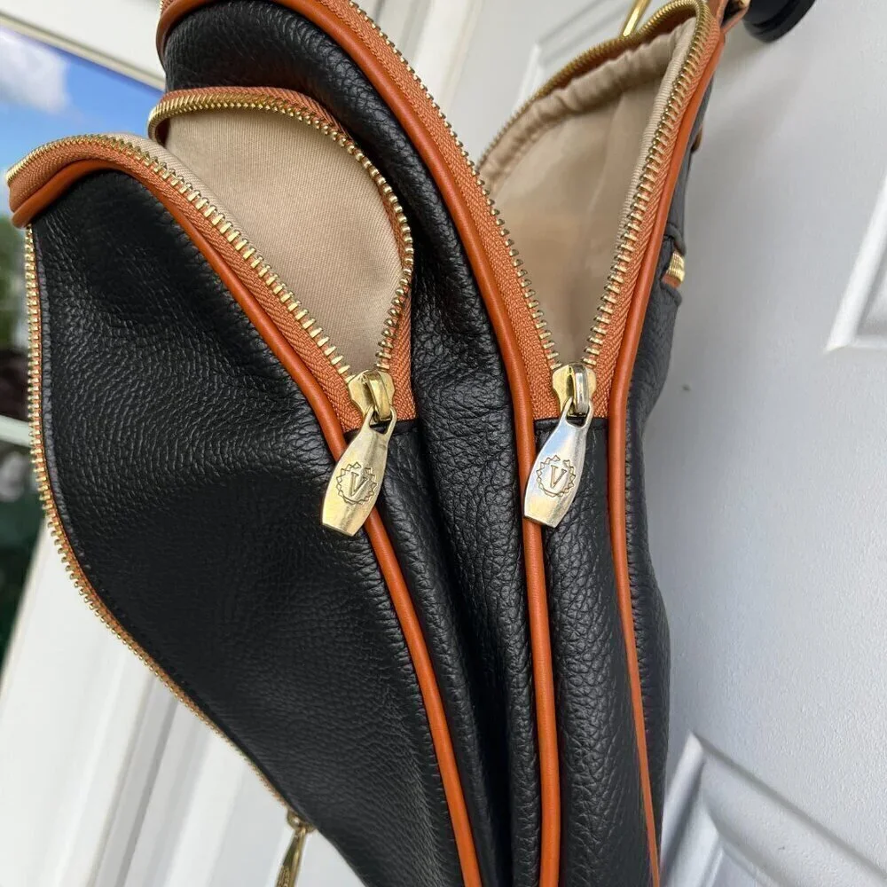 Valentina Italy Genuine Pebble Leather Convertible Backpack - Black/Tan